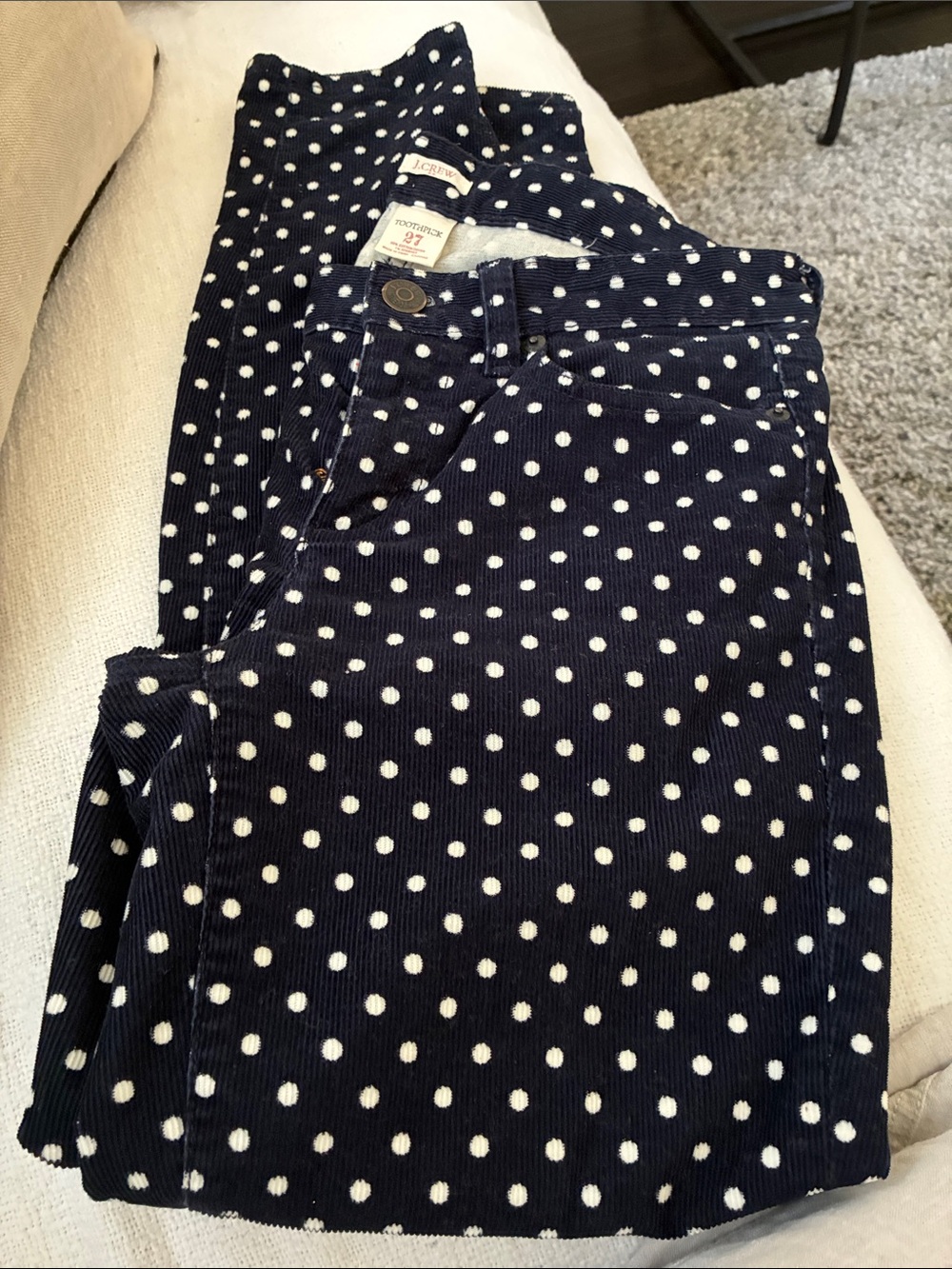 J.Crew Polka Dot Corduroy Pants - Navy & White